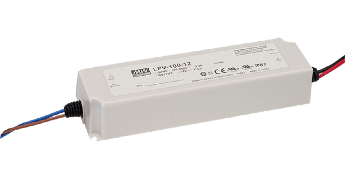 Meanwell voeding CV transformator waterdicht IP67 12V 100W 8.5A LPV-100-12